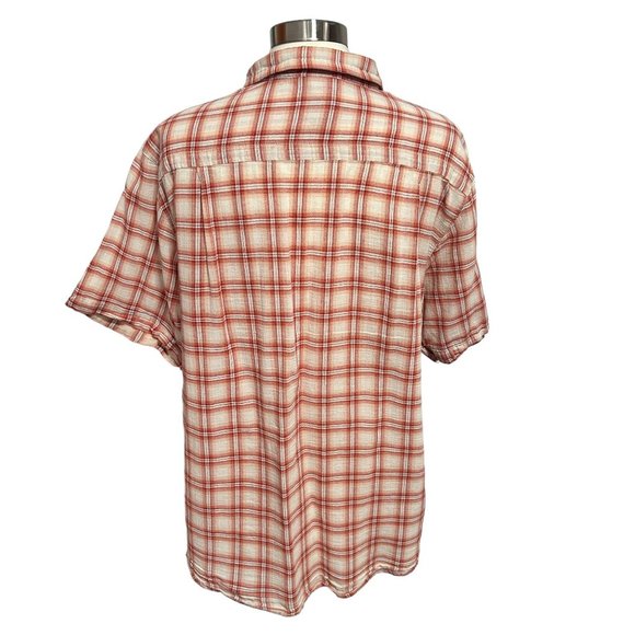 North Face Mens XL Red Plaid Check 100% Cotton Short Sleeve Button Up Shirt - Picture 4 of 12